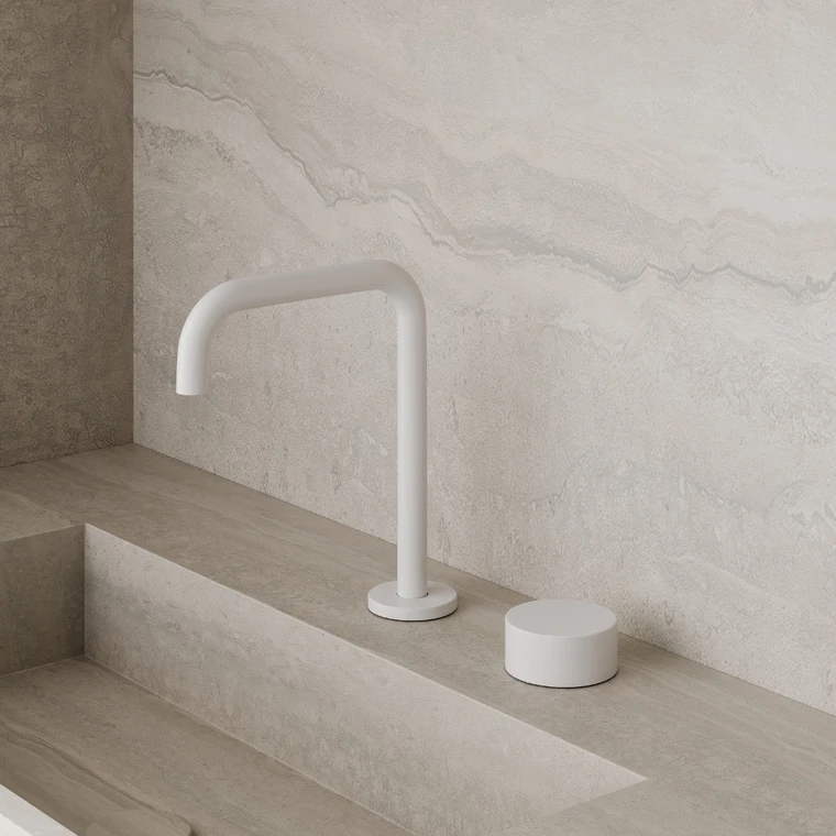 Modern Widespread Square Counter-Mounted Faucet with Circular Knobs