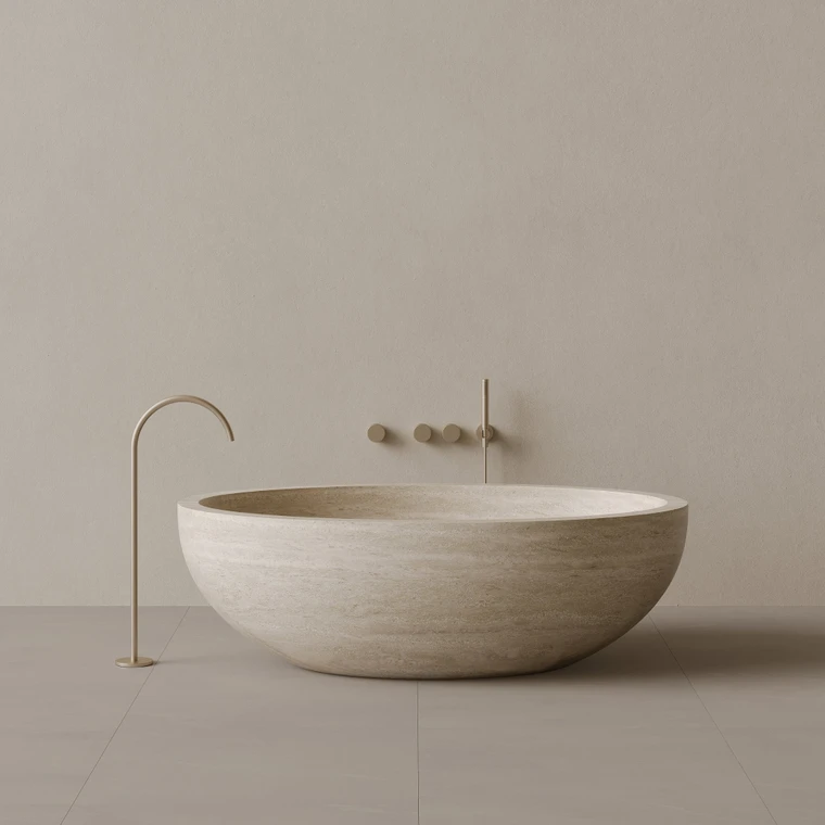 69" x 45" Handcrafted Oval Stone Bathtub
