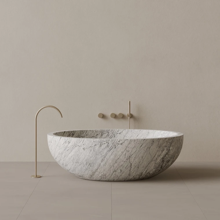 69" x 45" Handcrafted Oval Stone Bathtub
