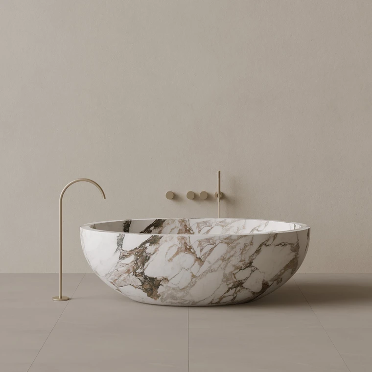 69" x 45" Handcrafted Oval Stone Bathtub