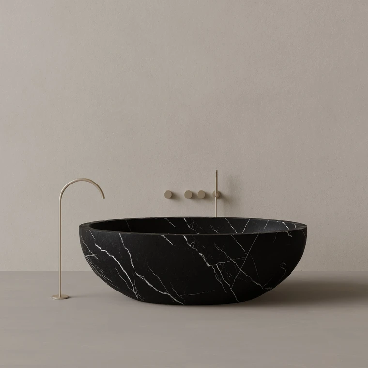 69" x 45" Handcrafted Oval Stone Bathtub