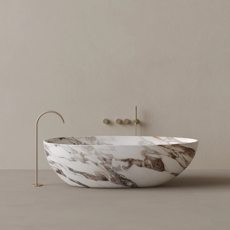 76" x 39" Handcrafted Oval Stone Bathtub with Shelf