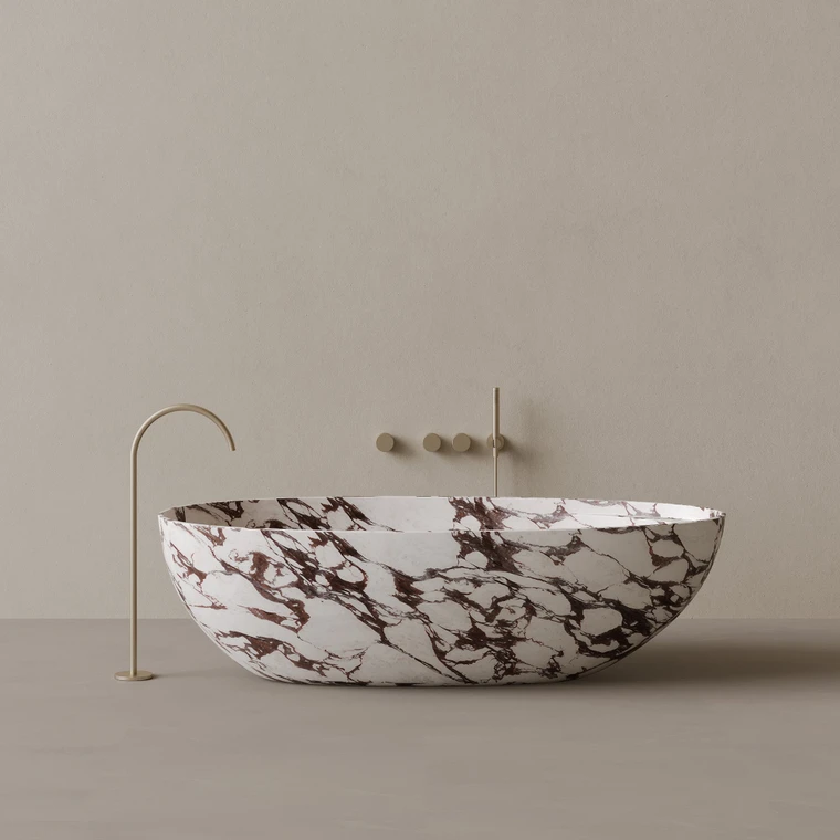76" x 39" Handcrafted Oval Stone Bathtub with Shelf