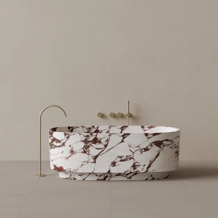68" x 34" Handcrafted Oval Stone Bathtub with Carved Base