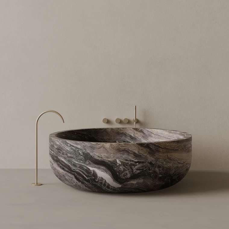 56" x 56" Handcrafted Round Stone Bathtub