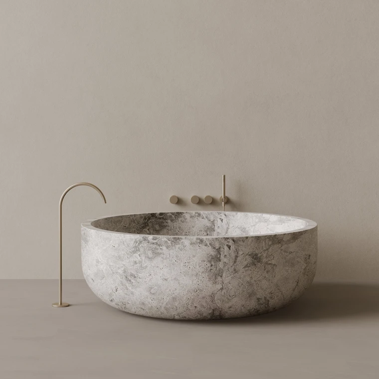 56" x 56" Handcrafted Round Stone Bathtub