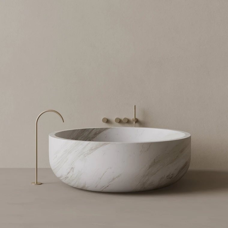 56" x 56" Handcrafted Round Stone Bathtub