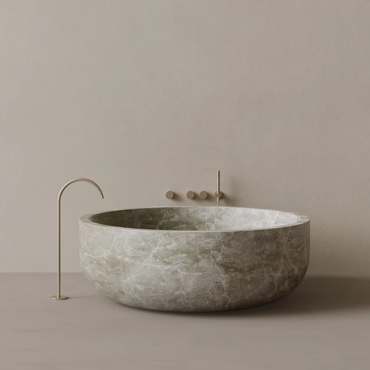 56" x 56" Handcrafted Round Stone Bathtub