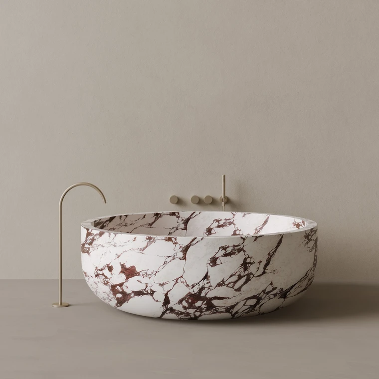 56" x 56" Handcrafted Round Stone Bathtub