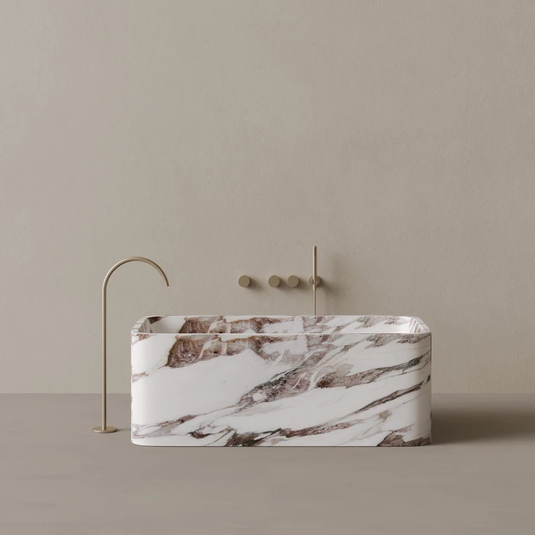 61" x 33" Handcrafted Rectangular Stone Bathtub with Curved Edges