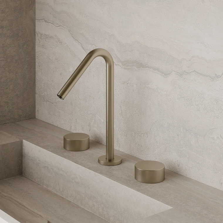 Modern Angled Counter-Mounted Faucet with Circular Knobs
