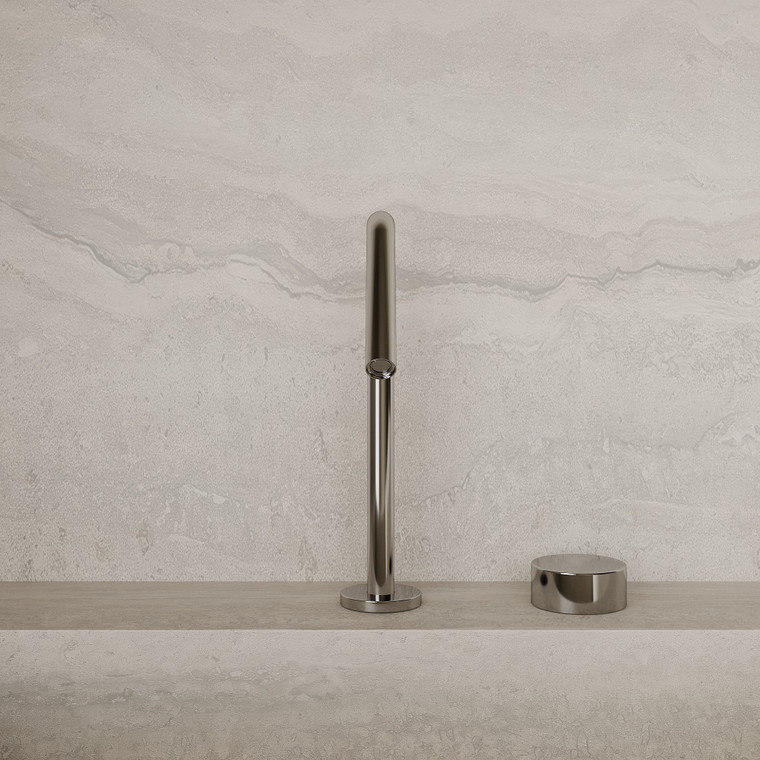 Modern Angled Counter-Mounted Faucet with Circular Knobs