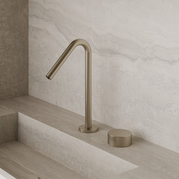 Modern Angled Counter-Mounted Faucet with Circular Knobs