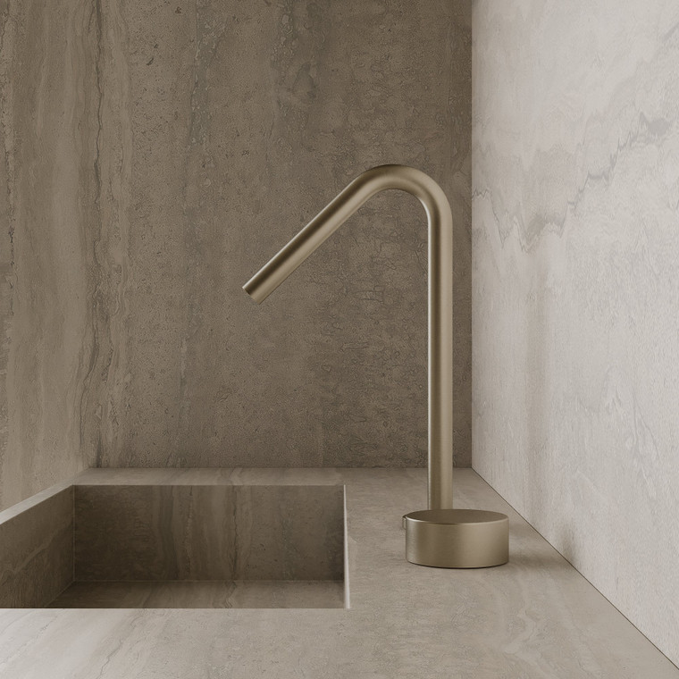Modern Angled Counter-Mounted Faucet with Circular Knobs