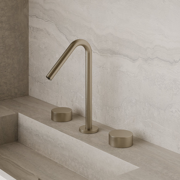 Modern Angled Counter-Mounted Faucet with Circular Knobs