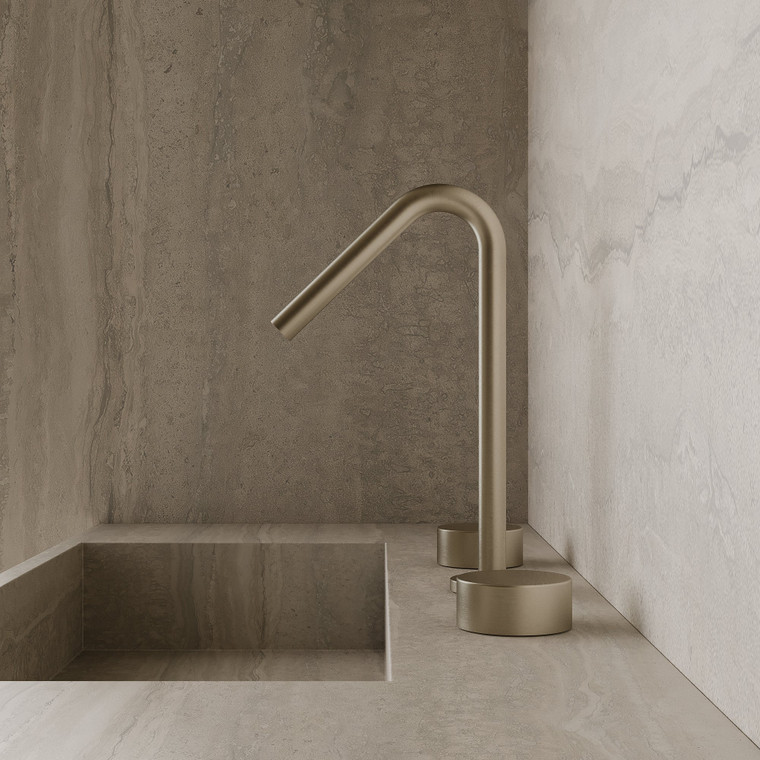 Modern Angled Counter-Mounted Faucet with Circular Knobs