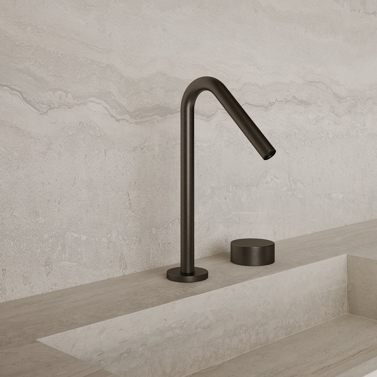 Modern Angled Counter-Mounted Faucet with Circular Knobs