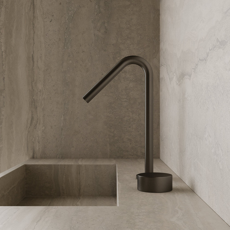 Modern Angled Counter-Mounted Faucet with Circular Knobs