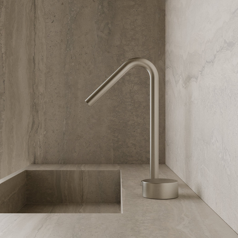 Modern Angled Counter-Mounted Faucet with Circular Knobs