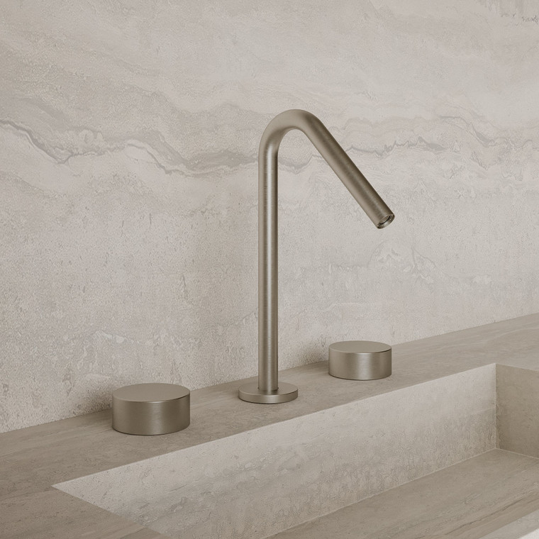 Modern Angled Counter-Mounted Faucet with Circular Knobs