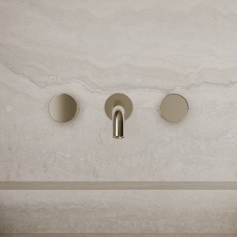 Modern Curved Wall-Mounted Faucet with Circular Knobs