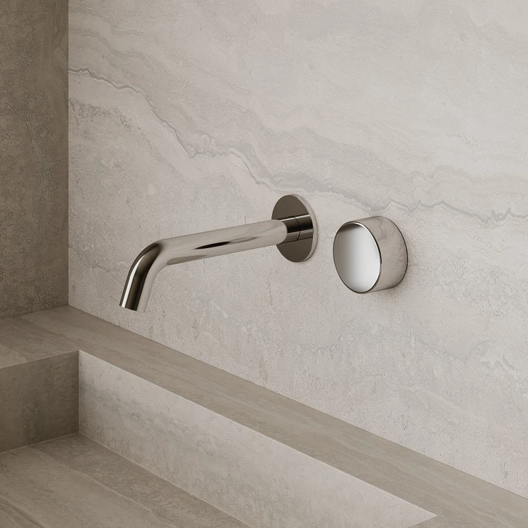 Modern Curved Wall-Mounted Faucet with Circular Knobs