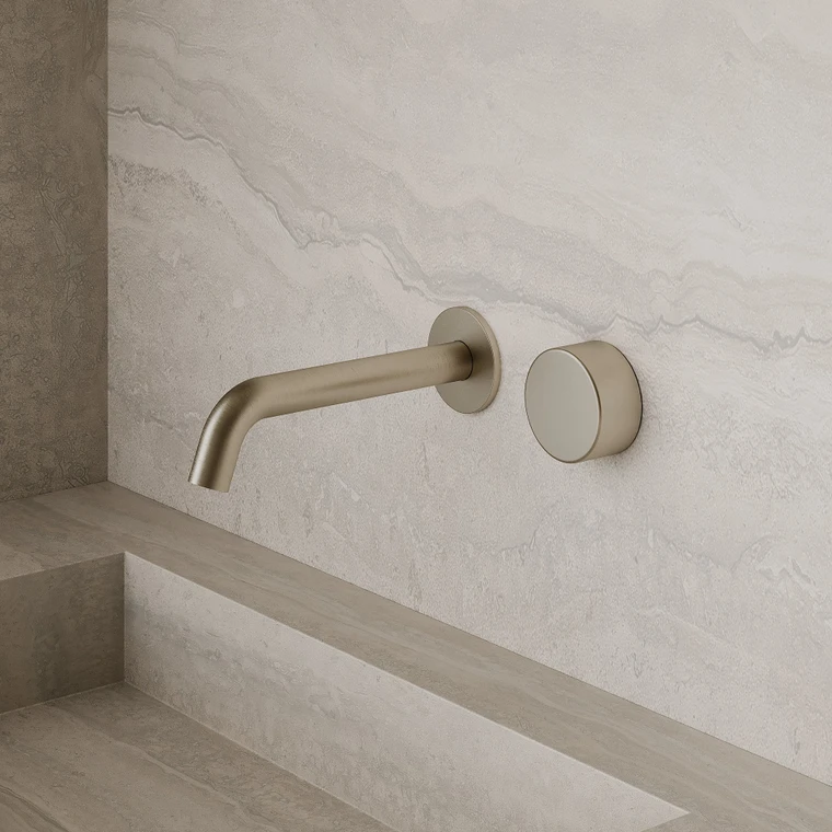Modern Curved Wall-Mounted Faucet with Circular Knobs