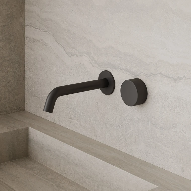 Modern Curved Wall-Mounted Faucet with Circular Knobs