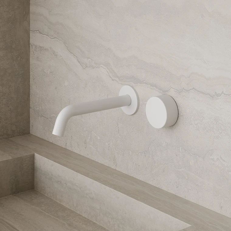 Modern Curved Wall-Mounted Faucet with Circular Knobs