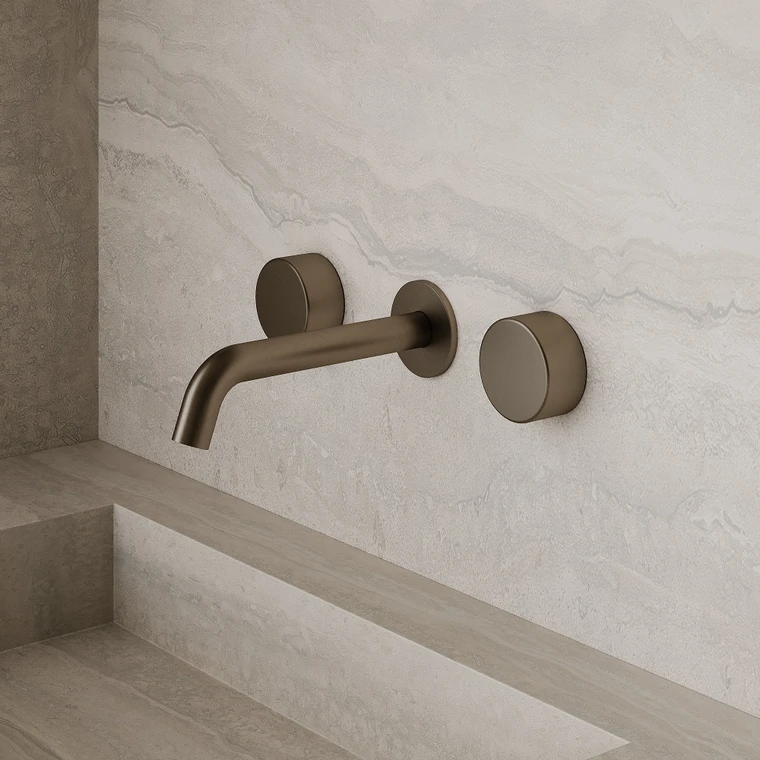 Modern Curved Wall-Mounted Faucet with Circular Knobs