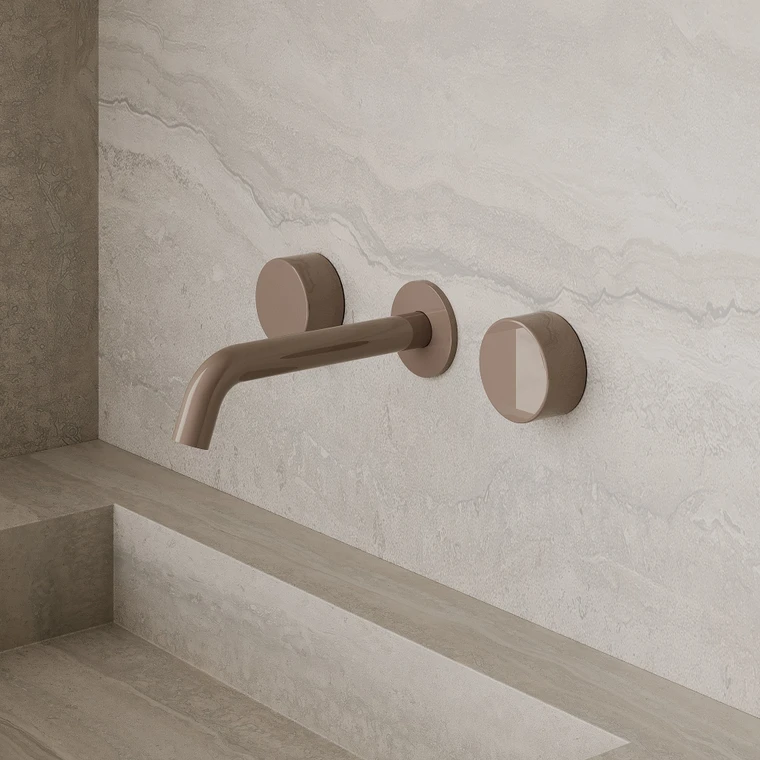 Modern Curved Wall-Mounted Faucet with Circular Knobs