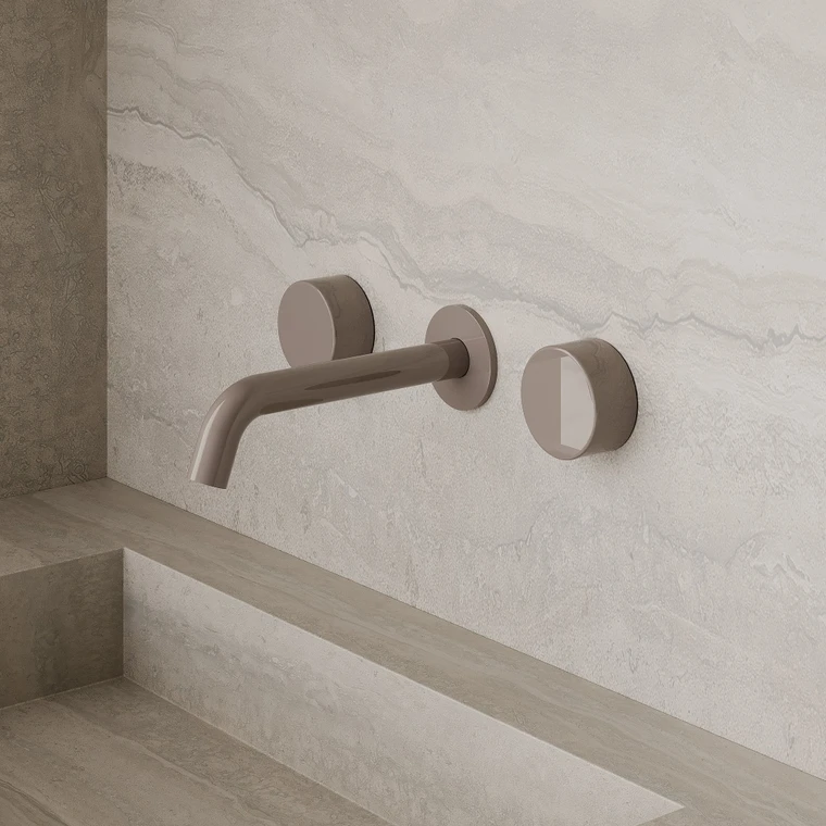 Modern Curved Wall-Mounted Faucet with Circular Knobs