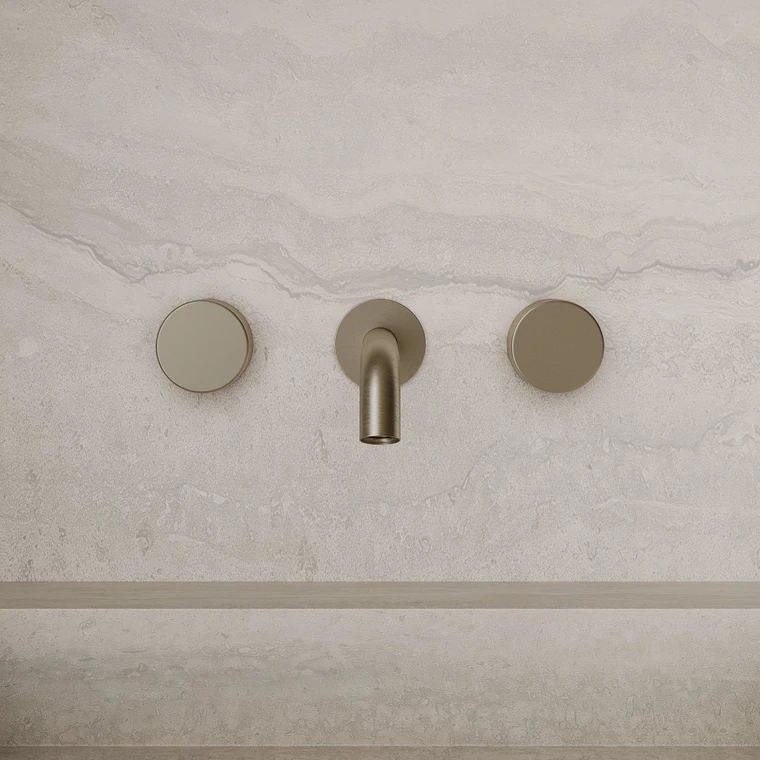 Modern Curved Wall-Mounted Faucet with Circular Knobs