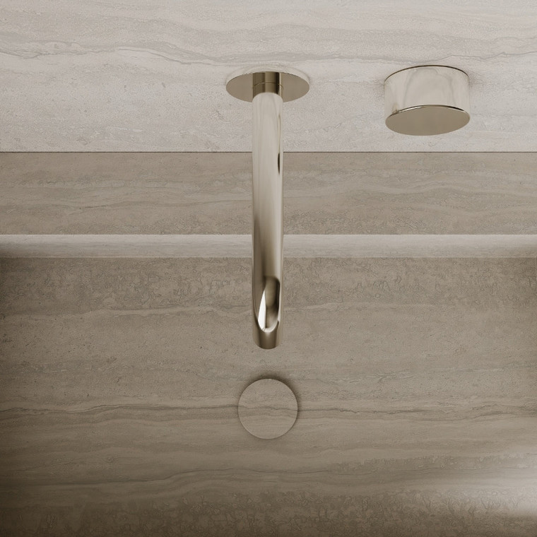 Modern Curved Wall-Mounted Faucet with Circular Knobs