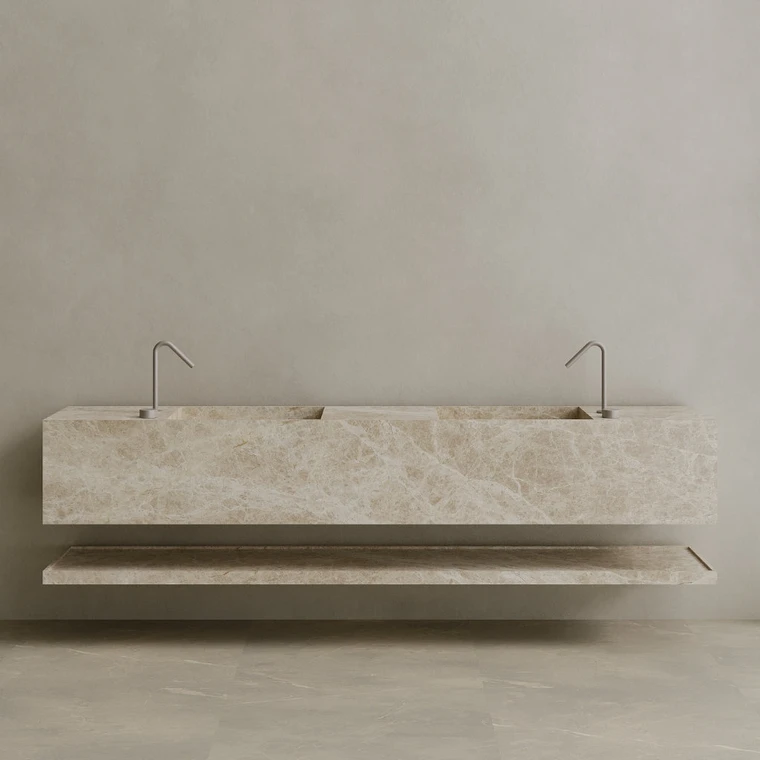 Oversized Double Sink Floating Handcrafted Marble Vanity