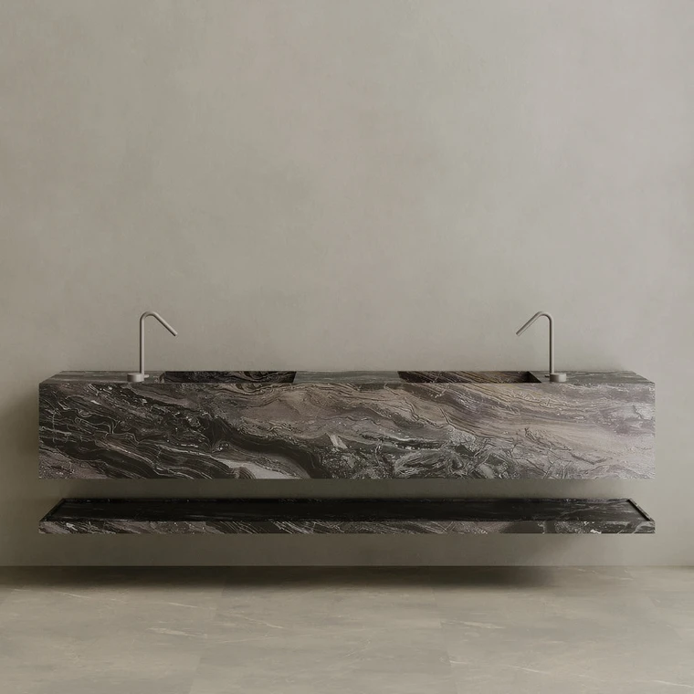 Oversized Double Sink Floating Handcrafted Marble Vanity