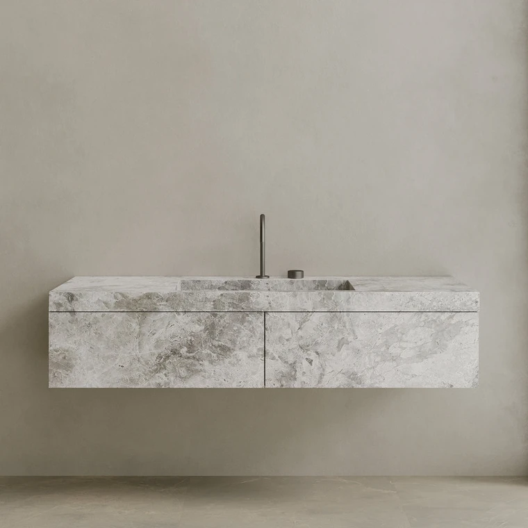 Single Sink Floating Handcrafted Marble Vanity with Drawers