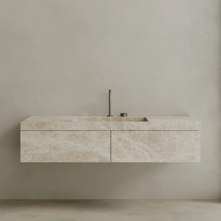 Single Sink Floating Handcrafted Marble Vanity with Drawers