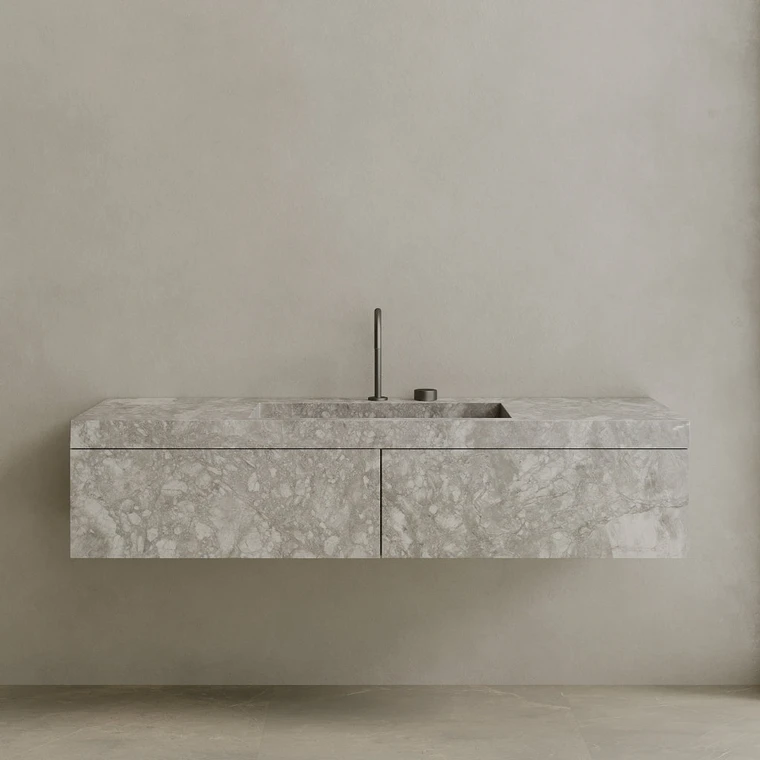 Single Sink Floating Handcrafted Marble Vanity with Drawers