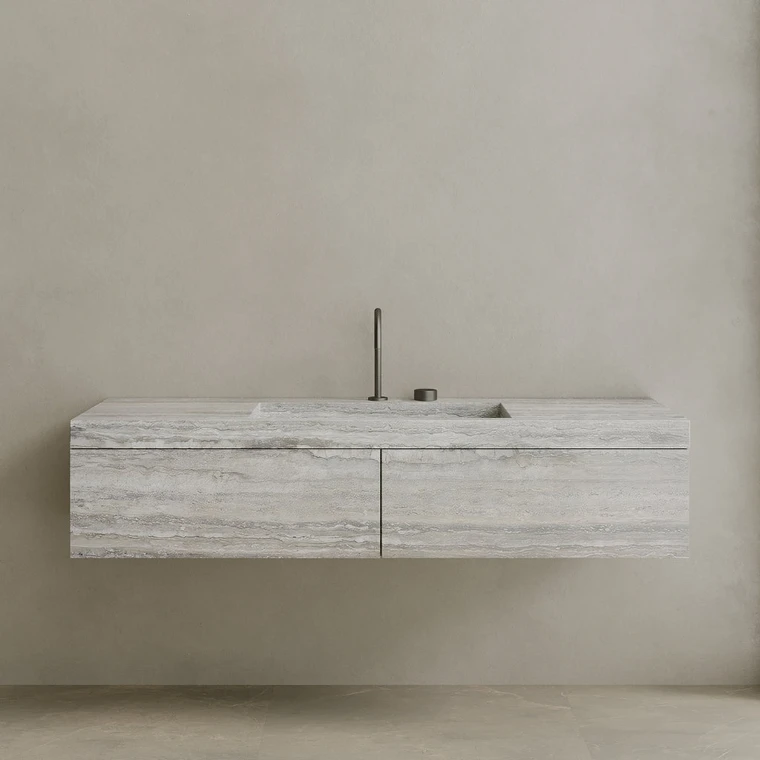 Single Sink Floating Handcrafted Marble Vanity with Drawers