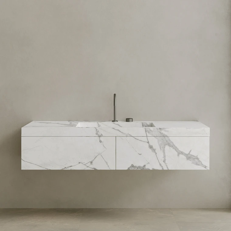 Single Sink Floating Handcrafted Marble Vanity with Drawers