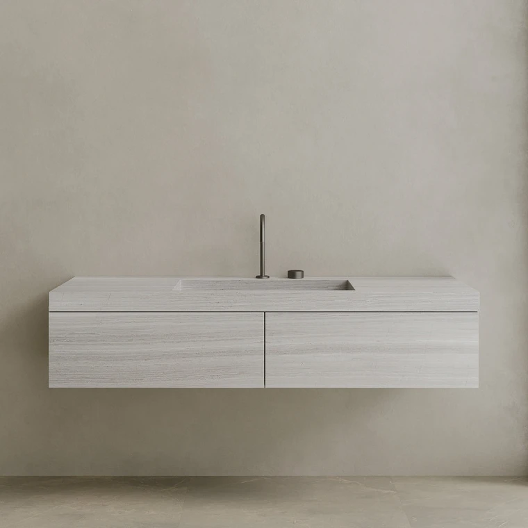Single Sink Floating Handcrafted Marble Vanity with Drawers