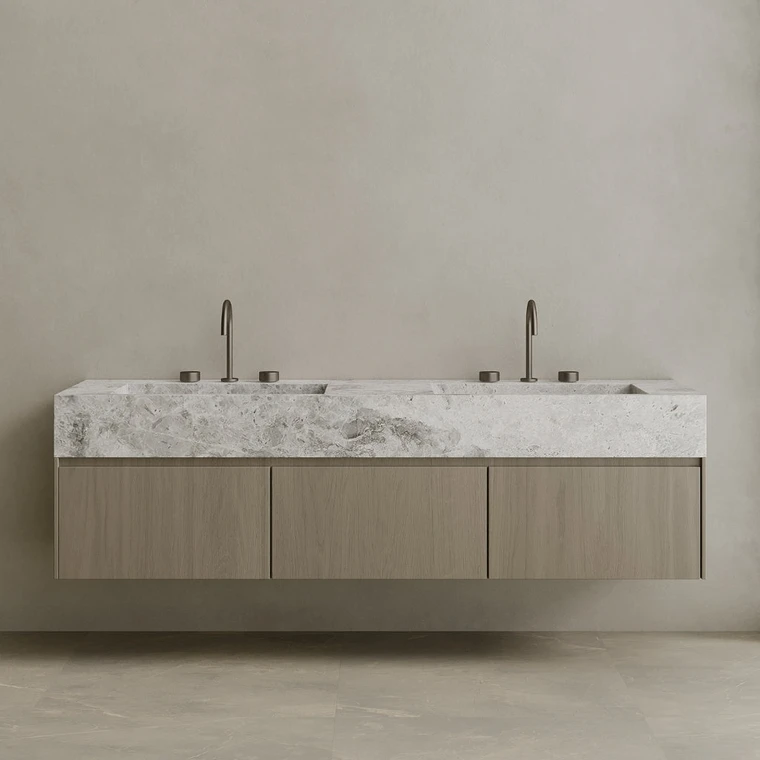 Double Sink Floating Vanity with Wood Drawers