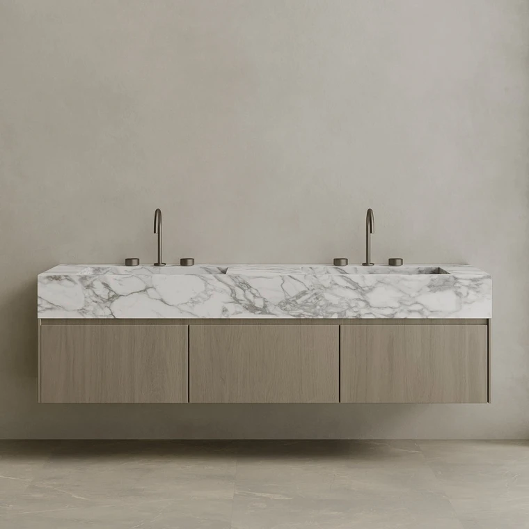 Double Sink Floating Vanity with Wood Drawers