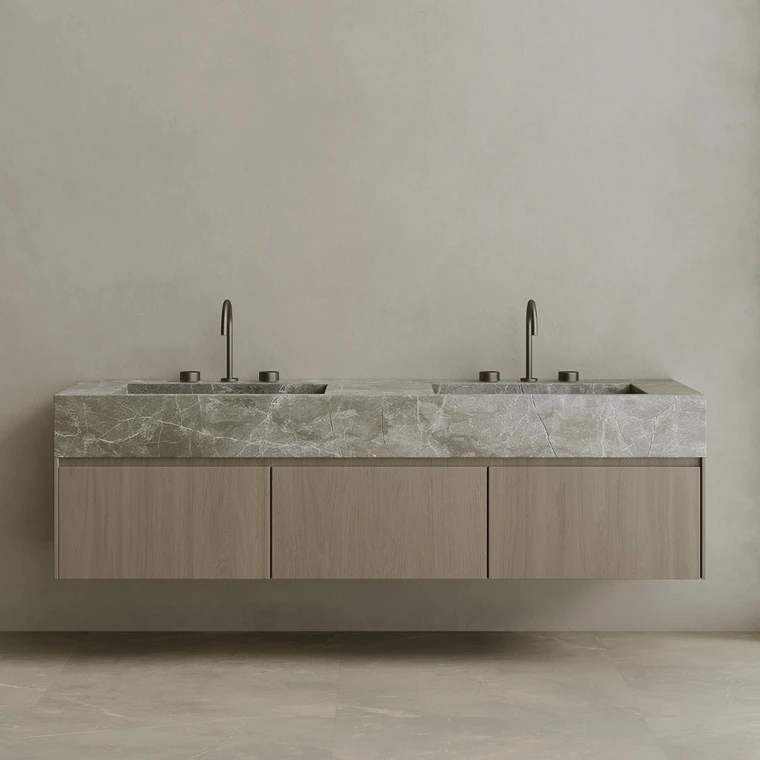 Double Sink Floating Vanity with Wood Drawers