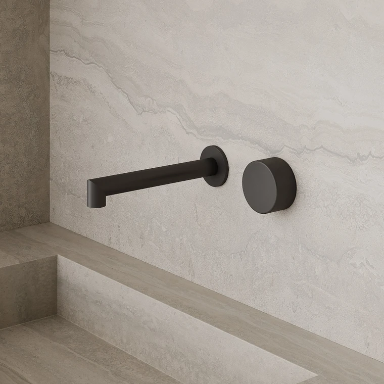 Modern Square Wall-Mounted Faucet with Circular Knobs