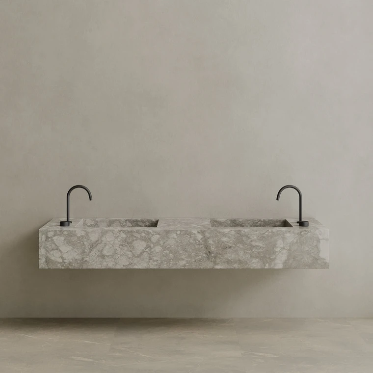 Double Sink Floating Handcrafted Marble Vanity