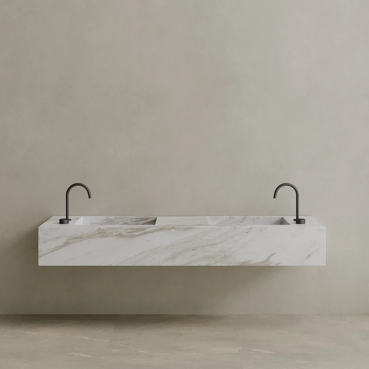 Double Sink Floating Handcrafted Marble Vanity