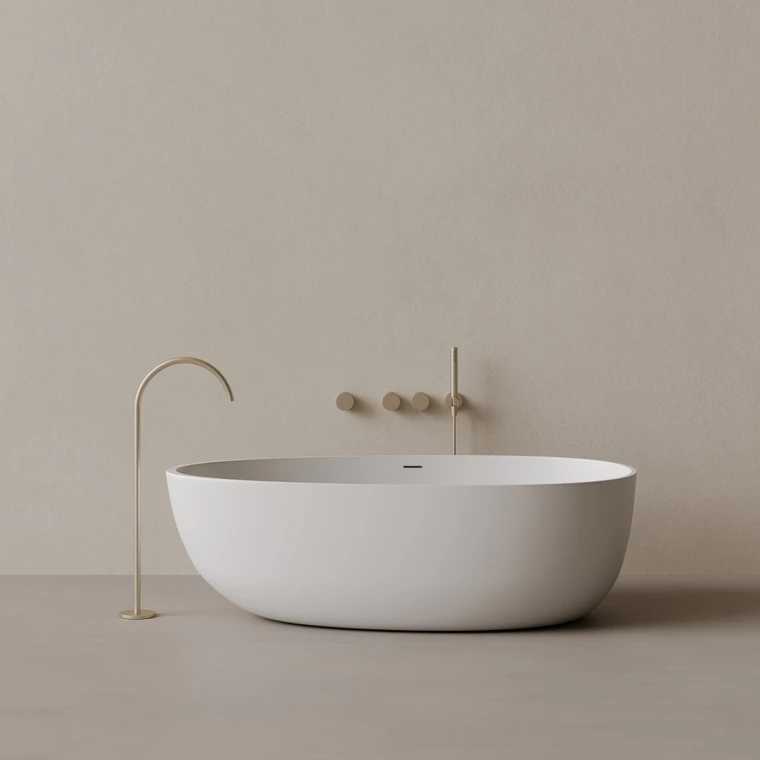 66" x 33" Oval Solid Surface Stone Resin Freestanding Bathtub