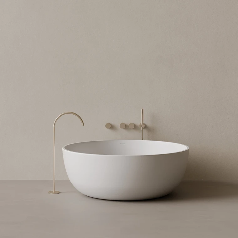 58" x 58" Round Solid Surface Stone Resin Freestanding Bathtub